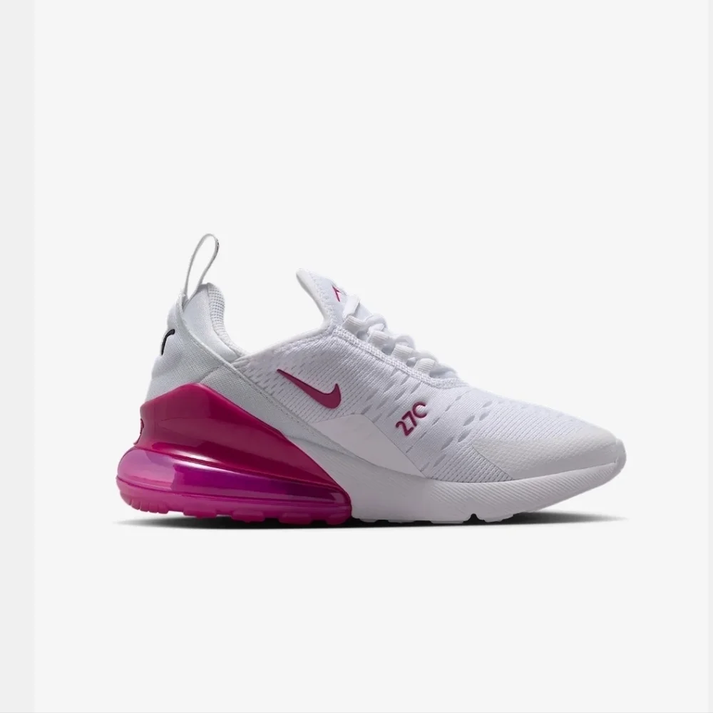 Girls Youth Nike Air Max 270 White Pink Sneakers Custom with Swarovski Crystals